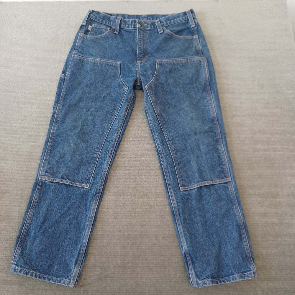 Carhartt Double Knee Pants Mens 35x30 Blue Denim Straight Leg FR Heavyweight